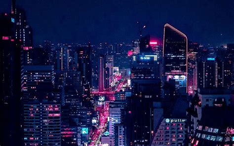 Night City City Lights Aerial View Buildings Archi Laptop