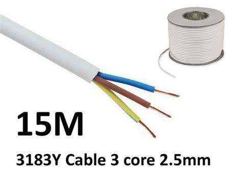 15m White Pvc Flexible Cable Flex 3 Core 25mm 25 Amp 3183y Wire Mains