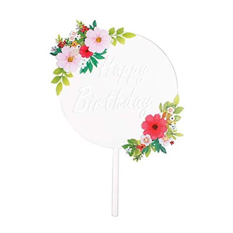 Unimall Transparant Flower Happy Birthday Cake Topper Acrylic Birthday ...