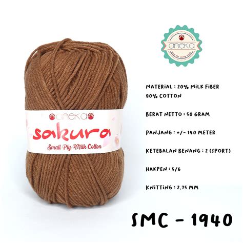 Jual Benang Rajut Katun Susu Ply Sakura Small Ply Milk Cotton Yarn