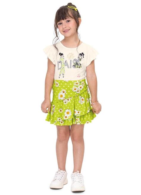 Conjunto Infantil Blusa Saia Bege Trick Nick