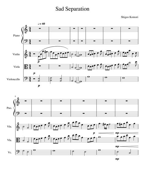 Sad Separation Sheet Music For Piano Violin Cello Viola Piano Quartet