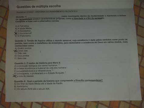 Prova de História do pensamento filosófico História do Pensa
