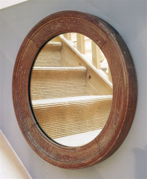 Antique Round Oak Mirror Port Hole Mirror Convex Mirror Butlers