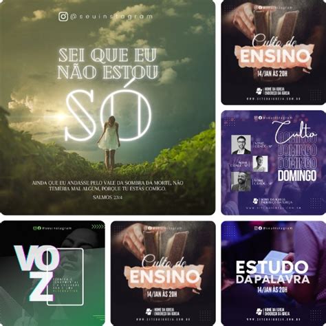 Artes para Igrejas Gospel Editáveis no Canva Pack 30 Posts