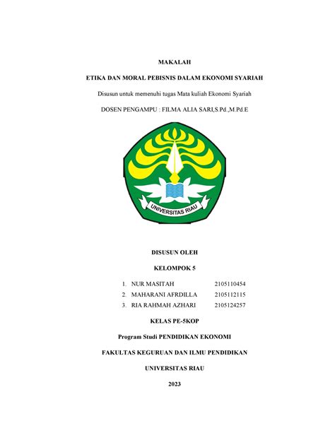 Makalah Eko Syariah Kel 5 Makalah Etika Dan Moral Pebisnis Dalam