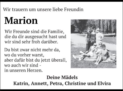 Traueranzeigen Von Marion Trauer Nordkurier