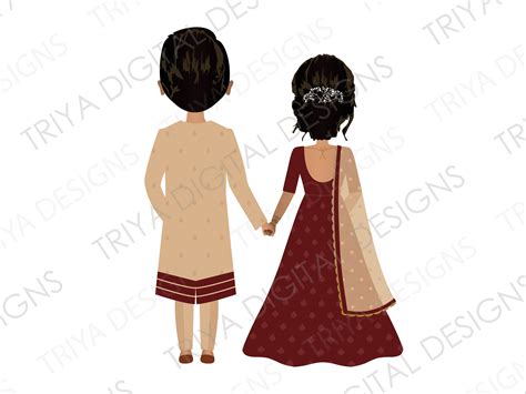 Indian Wedding Couple Holding Hands Back View Clip Art Etsy UK