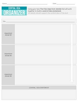 Central Idea | Graphic Organizer by TeachStudio | TPT