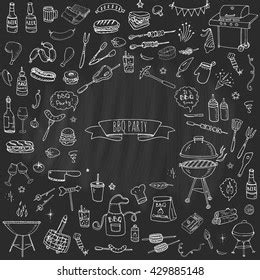 Hand Drawn Doodle Bbq Party Icons Stock Vector Royalty Free