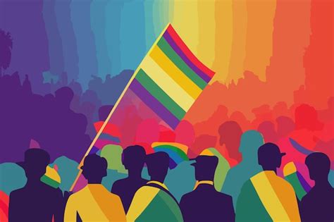 Premium Vector Lgbtq Pride And Tolerance People Parade Rainbow Flags