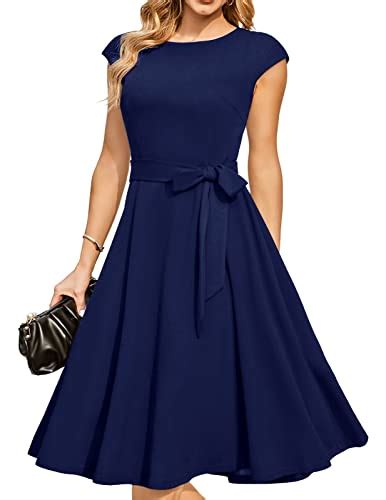 Women Vintage Cocktail Dresses 2022 Tea Party Dress Modest Wedding Guest Dress Navy Large For