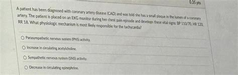 Solved 0 35 PtsA Patient Has Been Diagnosed With Coronary Chegg