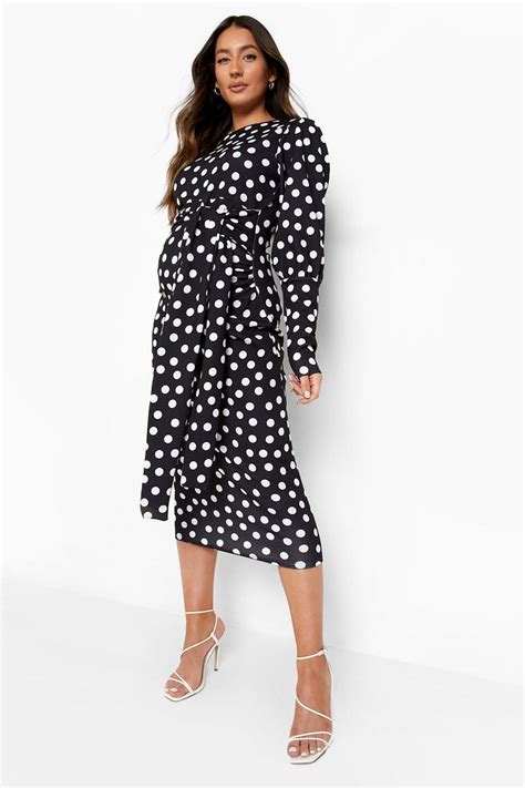 Maternity Polka Dot Tie Waist Midi Dress Boohoo