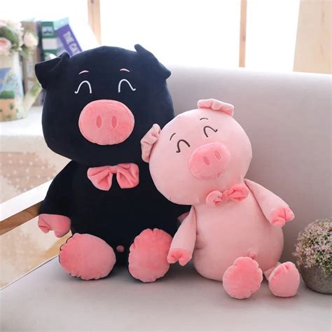 1pc Soft Piggy Plush Toy Cute Cartoon Animal Pinkblack Pig Stuffed