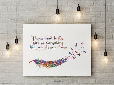 Feather And Watercolor Birds Quote Print Inspirational Wedding Etsy