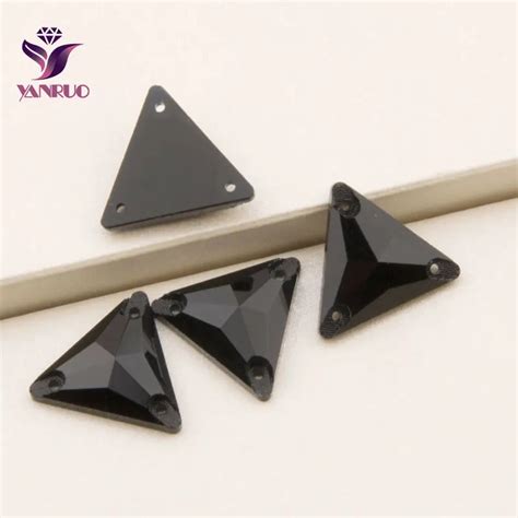 Yanruo Jet Triangle Black Glass Crystal Rhinestones Sew On