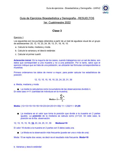 Ejercicios Clase Resueltos Gu A De Ejercicios Bioestad Stica Y