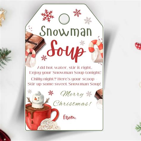 Hot Chocolate Snowman Soup Hot Cocoa Christmas Gift Tag Etsy
