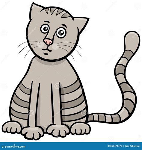 Cartoon Gray Tabby Cat Comic Animal Character Stock Vector