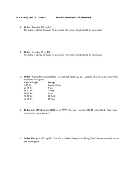 Practice Med Calculations 1 3