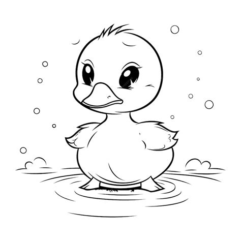 Desenho Do Patinho Preto - Ilustração de desenho animado em preto e branco de um patinho bonitinho ...