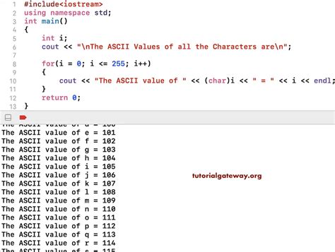 C Program To Print ASCII Values Of All Characters