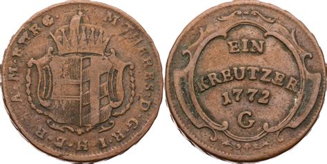 RDR Habsburg 1 Kreuzer 1772 G Maria Theresia 1740 1780 Kursmünze