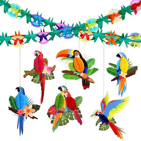 Kesote Tropical Bird Honeycombs Paper Flower Garland Paper Cutouts