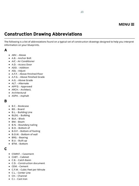 Construction Drawing Abbreviations The House Plan Shop Building