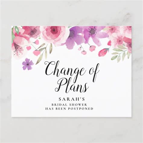 Change The Date Postponed Cancelled Event Floral Announcement Postcard