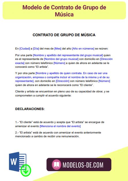 Modelo De Contrato De Grupo Musical En Word Gratis 2022