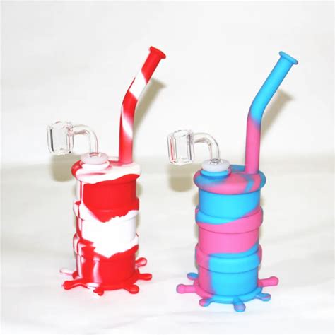 Bulk Order Silicone Barrel Rigs With Mini Dab Jar Bongs And Water Pipe