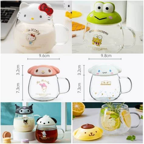 Jual Gelas Mug Kaca Tutup Ori Sanrio Kuromi Cinnamoroll Pochacco