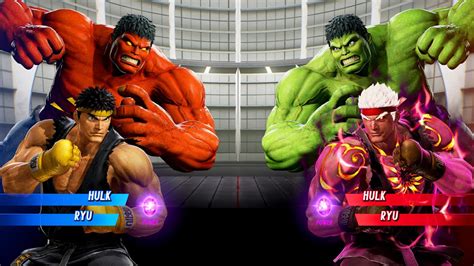 Red Hulk Ryu Vs Green Hulk Evil Ryu Very Hard Marvel Vs Capcom