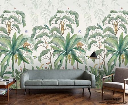 Paysage Tropical Poster Jungle Arbre Singe Perroquet