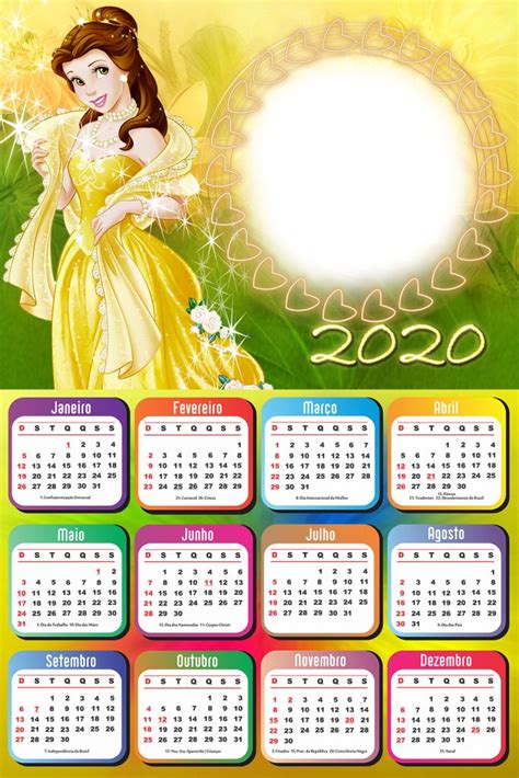 Moldura Calendário 2020 Da Princesa Bela Imagem Legal Ideias De