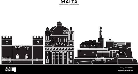 Malta architecture vector city skyline, travel cityscape with landmarks ...