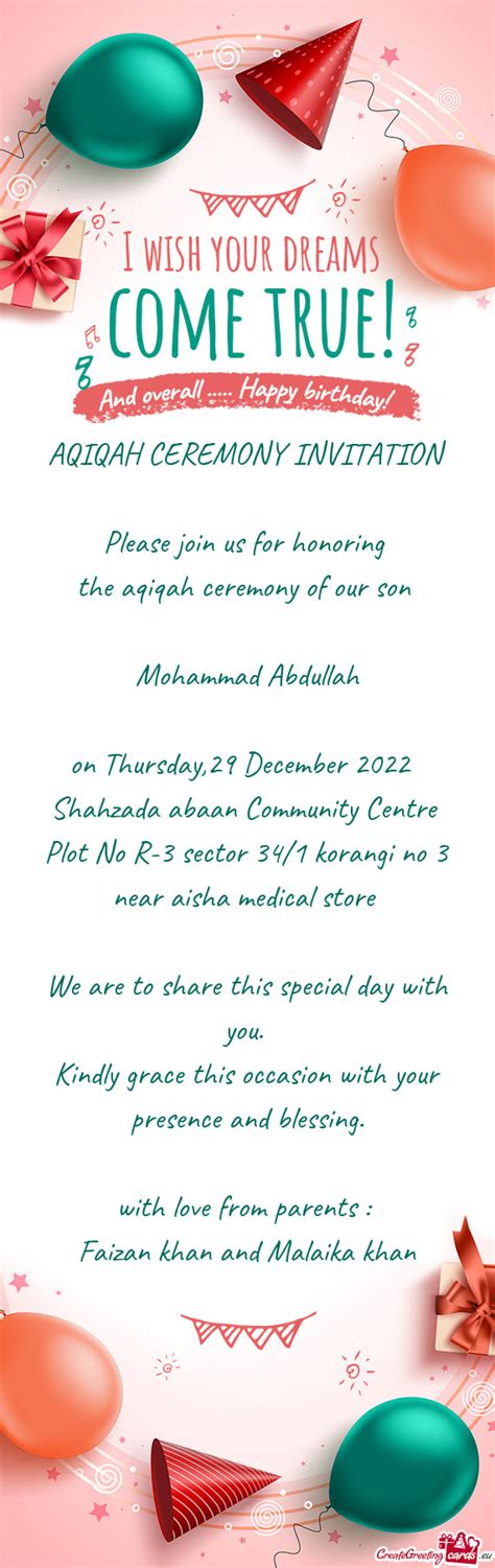 Aqiqah Ceremony Invitation Please Join Us For Honoring The Aqiqah