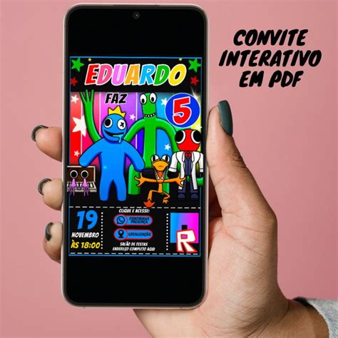 Convite Digital Interativo Rainbow Friends Botões Clicáveis