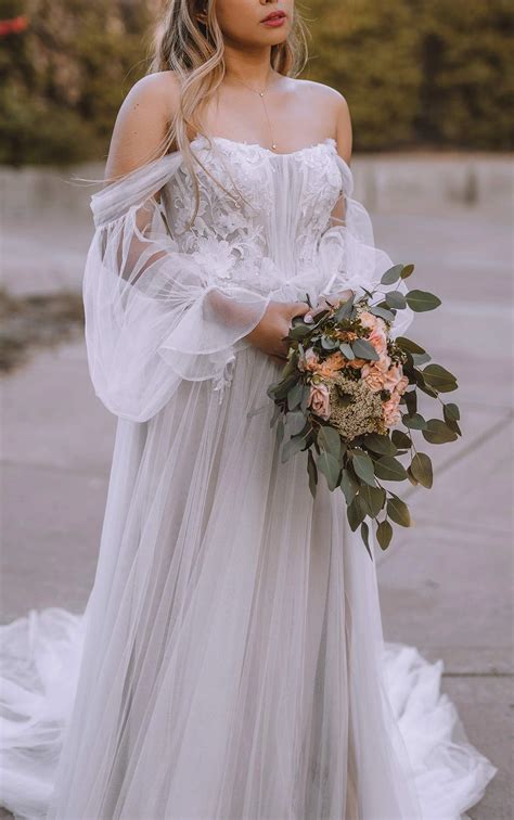 Wedding Dress With Off The Shoulder Sleeves True Society Bridal