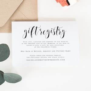 Gift Registry Card Template Wedding Enclosure Card Template Printable