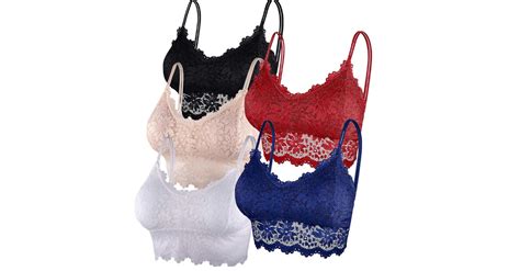 Lace Elegance Collection 5 Pcs Padded Deep V Bralettes Sexy Stylish And Comfortable Lingerie Set
