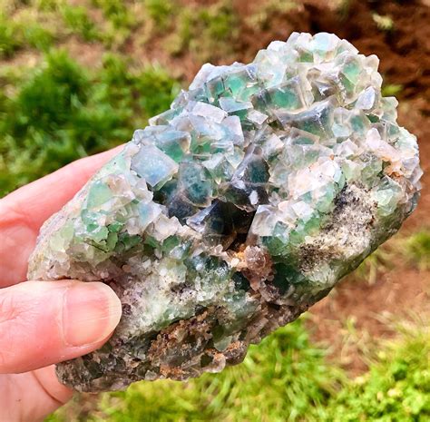 782g Green Cubic Fluorite On Gray Matrix Crystal Cluster Mineral