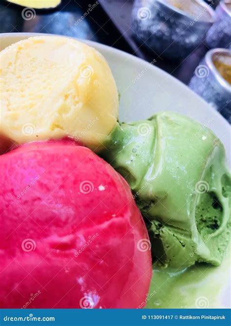 Three Scoops Stock Image Image Of Pink Three Fruit 113091417