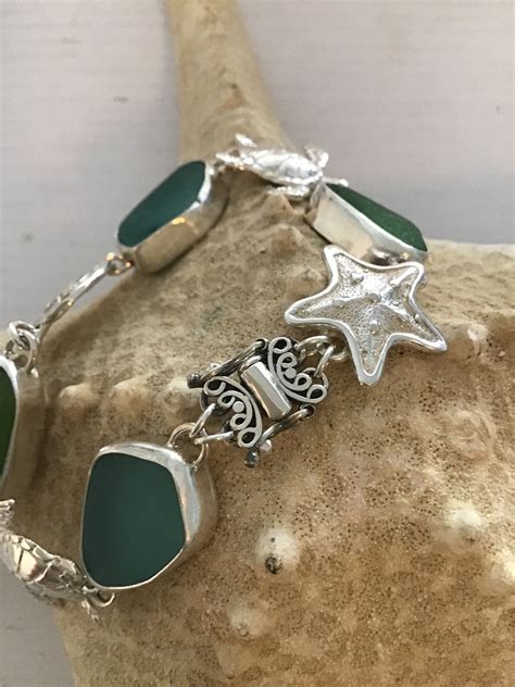 Seaglass Sterling Silver Bracelet With Sterling Sea Life Charms