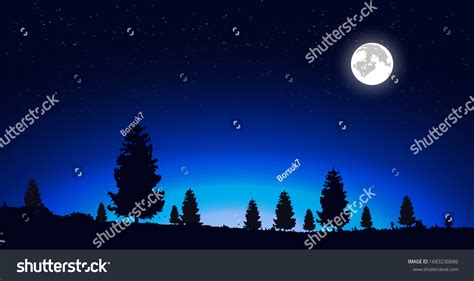 Night Starry Sky With Moon Landscape Over 7852 Royalty Free Licensable Stock Vectors And Vector