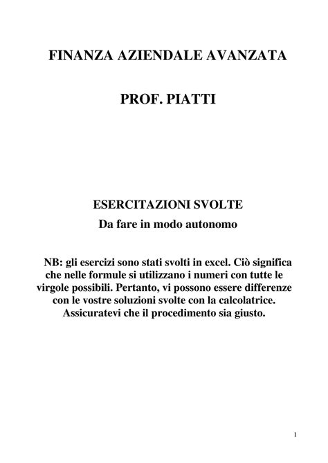 FA Av Esercitazioni 1 Finanza Aziendale Avanzata 2 Moduli Warning