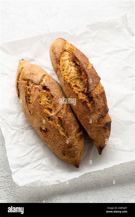 Two Loaf Of Artisan Bread Top View On White Background Stock Photo Alamy