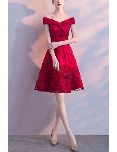 Burgundy Off Shoulder Homecoming Party Dress Tea Length J1525